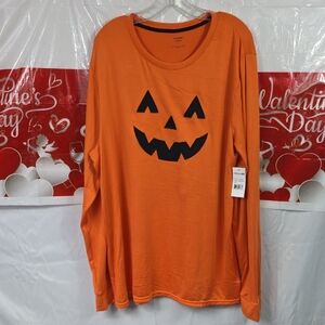 Dream Life Orange Halloween Pumpkin Face Long Sleeve Shirt Mens Large (M154)